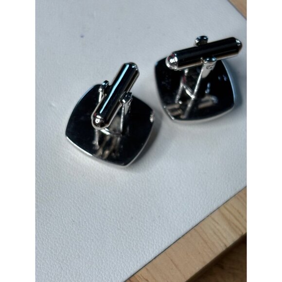 Silver & Black Round Cufflinks With Polished Finish & Swivel Backing - Picture 6 of 13